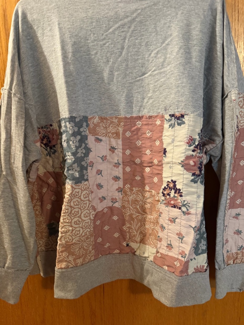 Patchwork Crewneck Sweater in Gray and Dusty Rose by Jnna - Picture 5 of 5